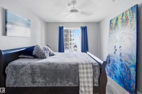 This room features light-colored walls and a ceiling fan - 115 2208 44 Avenue, Edmonton, AB - Indoor Photo Showing Bedroom