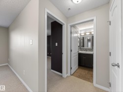 Hallway with light beige carpeting and neutral-toned walls - 