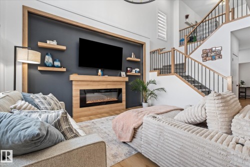 50 Grassview Crescent, Spruce Grove, AB - Indoor Photo Showing Living Room With Fireplace