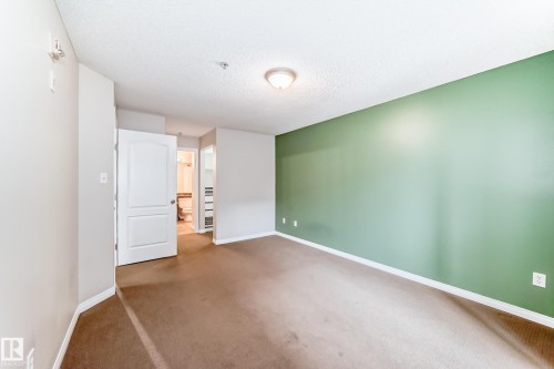 Spacious room featuring broadloom carpeting, a ceiling-mounted light fixture, and a feature wall - 102 111 Edwards Drive, Edmonton, AB - Indoor Photo Showing Other Room