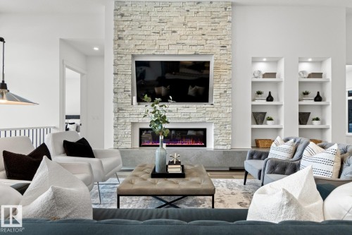4832 Knight Crescent, Edmonton, AB - Indoor Photo Showing Living Room With Fireplace