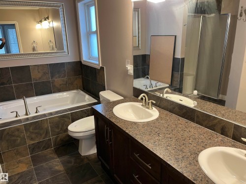 The bathroom features dual sinks, a spacious bathtub, and a separate shower enclosure - 21917 95A Avenue, Edmonton, AB - Indoor Photo Showing Bathroom