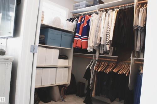 This property features a closet with built-in shelving and hanging rods - 1003 Huckell Place, Edmonton, AB - Indoor With Storage
