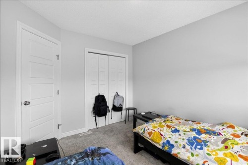 This room features light grey wall paint and light grey carpeting, providing a neutral backdrop - 203 Cavanagh Common, Edmonton, AB - Indoor Photo Showing Bedroom