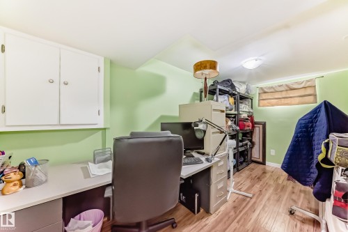 Office featuring light wood finished floors and baseboards - 3634 113 Avenue, Edmonton, AB - Indoor Photo Showing Office
