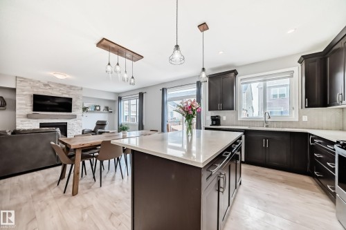 2011 201 Street, Edmonton, AB - Indoor Photo Showing Kitchen With Fireplace With Upgraded Kitchen