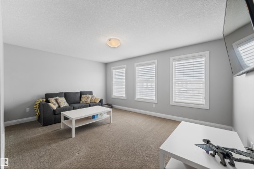 This room features carpeted flooring, light grey walls, and three windows with blinds - 4917 Charles Point(E), Edmonton, AB - Indoor