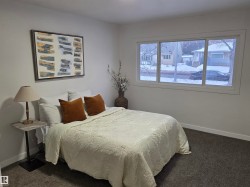 Bedroom with dark colored carpet - 