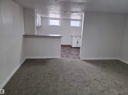 Basement with baseboards and dark colored carpet - 