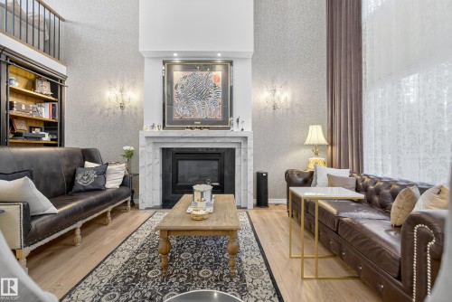 37 Leonard Drive, St. Albert, AB - Indoor Photo Showing Living Room With Fireplace