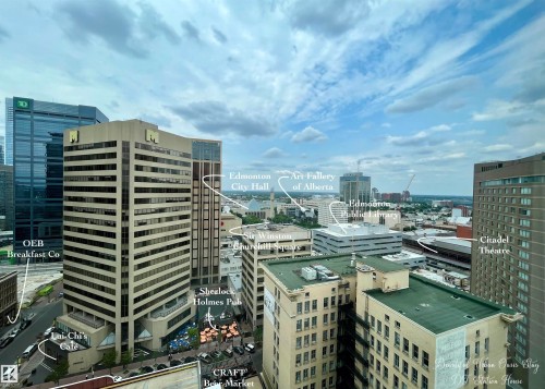 Enjoy expansive views of the surrounding urban landscape, featuring numerous commercial buildings and a vibrant cityscape - 1701 10024 Jasper Avenue, Edmonton, AB - Outdoor