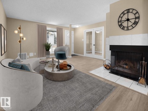 Virtually Staged by FabDecorz. - 9345 172 Street, Edmonton, AB - Indoor Photo Showing Living Room With Fireplace