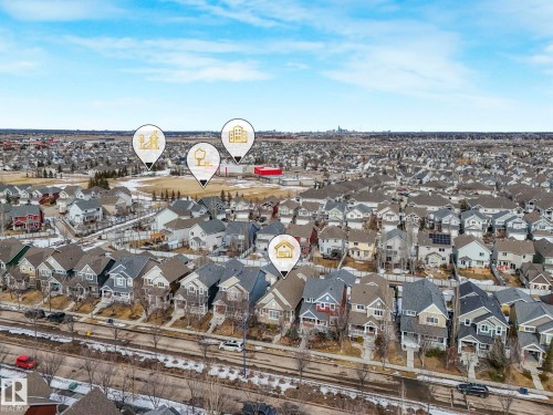 Aerial view showcasing the property within a residential neighborhood featuring detached homes - 8112 Summerside Grande Boulevard, Edmonton, AB - Outdoor With View