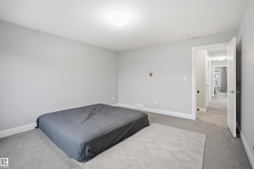 The property features soft grey carpeting, light grey walls, and white trim, creating a neutral and inviting ambiance - 8424 Cushing Court, Edmonton, AB - Indoor Photo Showing Bedroom