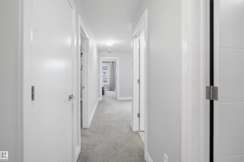 The property features a bright hallway with light grey walls, white trim, and light grey carpet - 8424 Cushing Court, Edmonton, AB - Indoor Photo Showing Other Room