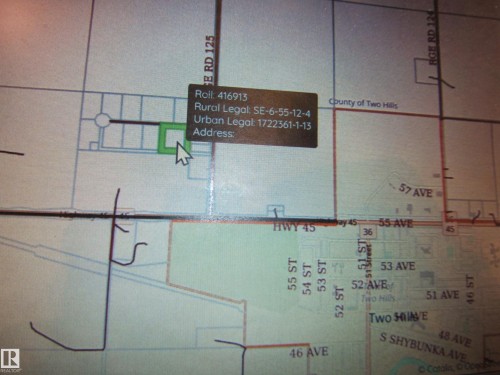Digital Map Interface. Displaying property identification and legal descriptions for the property - Se 6-55-12 W 4Th, Rural Two Hills County, AB 