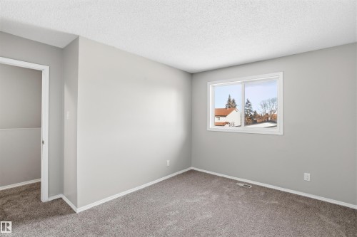 This room features light grey walls, grey carpet flooring, and a white window frame - 18297 74 Avenue, Edmonton, AB - Indoor Photo Showing Other Room