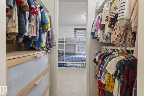 This closet features built-in shelving, hanging rods for garments, and a built-in dresser with light-toned wooden accents - 2006 Mill Woods Road E, Edmonton, AB - Indoor With Storage