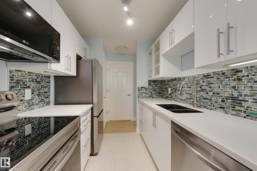 309 14811 51 Avenue, Edmonton, AB - Indoor Photo Showing Kitchen With Stainless Steel Kitchen With Double Sink With Upgraded Kitchen