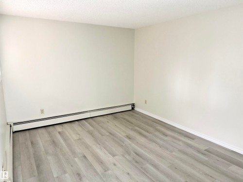 This room features light grey wood-look flooring and white painted walls, creating a bright and neutral aesthetic - 307 1620 48 Street, Edmonton, AB - Indoor Photo Showing Other Room