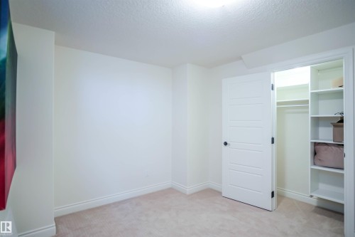 Room featuring light-colored carpet, white walls, and a closet with shelving and hanging space - 4016 Mactaggart Drive, Edmonton, AB - Indoor Photo Showing Other Room