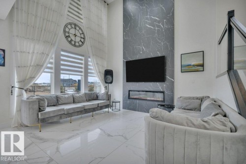 1232 Eaton Lane, Edmonton, AB - Indoor Photo Showing Living Room With Fireplace