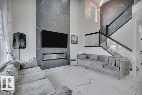 1232 Eaton Lane, Edmonton, AB - Indoor Photo Showing Living Room With Fireplace