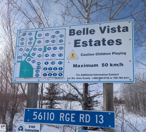 Community map of Belle Vista Estates, indicating lot numbers and road layouts - 17 56110 Rge Road 13, Rural Lac Ste. Anne County, AB 