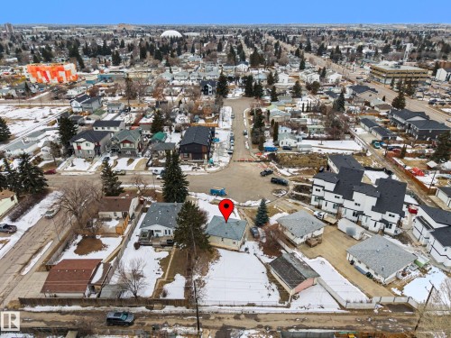 Aerial view of the property and its surrounding neighborhood, showcasing nearby residential areas and local amenities - 9409 154 Street, Edmonton, AB - Outdoor With View