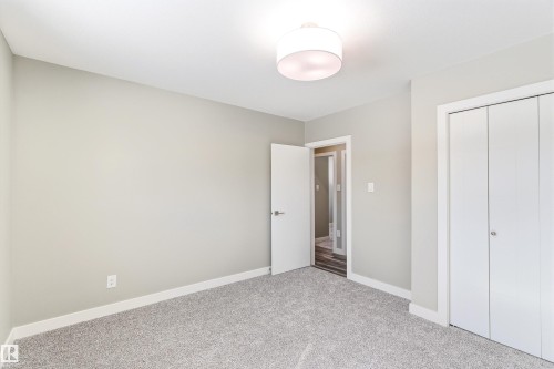 Well-lit room featuring light gray walls, plush gray carpeting, and a modern ceiling light fixture - 11 Sonora Drive, St. Albert, AB - Indoor Photo Showing Other Room