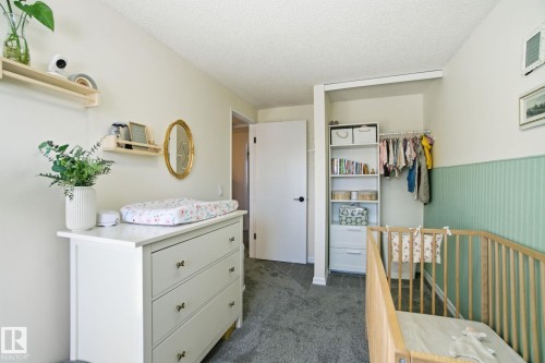 This room features light-colored walls, grey carpeting, and a closet with shelving and hanging space - 29 9619 180 Street, Edmonton, AB - Indoor