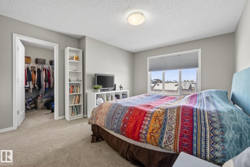 The room features light gray walls, a window with a view of rooftops, and a ceiling light fixture - 8225 24 Avenue, Edmonton, AB - Indoor Photo Showing Bedroom
