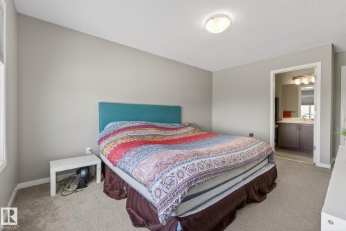 This bedroom features soft grey walls, carpeted flooring, and a ceiling light fixture - 8225 24 Avenue, Edmonton, AB - Indoor Photo Showing Bedroom