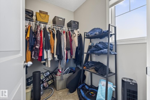 This closet features a window, providing natural light, and offers both hanging space and shelving storage - 8225 24 Avenue, Edmonton, AB - Indoor With Storage