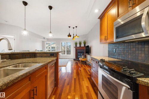 305 9803 96A Street, Edmonton, AB - Indoor Photo Showing Kitchen With Double Sink With Upgraded Kitchen