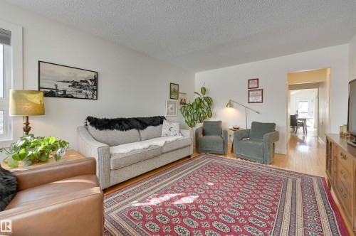 Living room featuring light hardwood floors, white walls, and a large window providing natural light - 11116 52 Street Nw, Edmonton, AB - Indoor Photo Showing Living Room