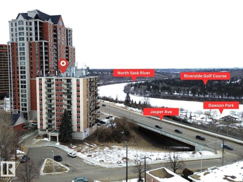 The property is situated in a high-rise building with a view of the North Sask River and surrounding landscape - 804 9028 Jasper Avenue, Edmonton, AB - Outdoor