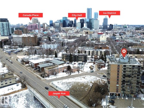Aerial view showcasing the property's location and close vicinity to downtown Edmonton - 804 9028 Jasper Avenue, Edmonton, AB - Outdoor With View