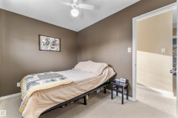 Carpeted bedroom with baseboards and ceiling fan - 