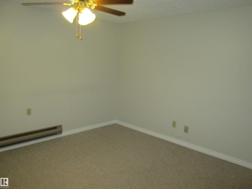 Spare room with carpet flooring, a ceiling fan, and a baseboard heating unit - 10831 80 Avenue, Edmonton, AB - Indoor Photo Showing Other Room
