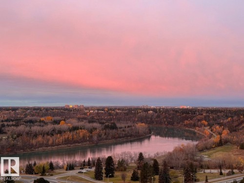Aerial view at dusk of a water view - 1207 12303 Jasper Avenue, Edmonton, AB - Outdoor With View