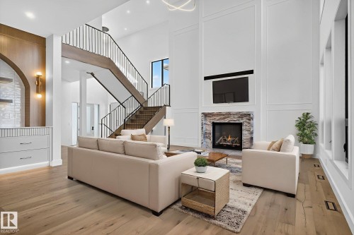 4706 Knight Close, Edmonton, AB - Indoor Photo Showing Living Room With Fireplace