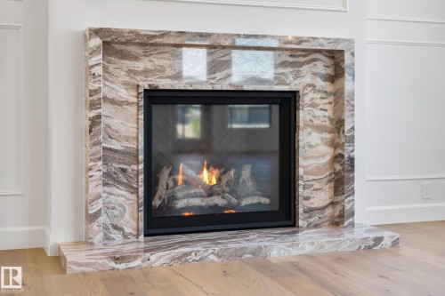 4706 Knight Close, Edmonton, AB - Indoor Photo Showing Living Room With Fireplace