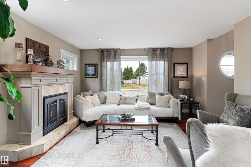 10765 65 Street, Edmonton, AB - Indoor Photo Showing Living Room With Fireplace