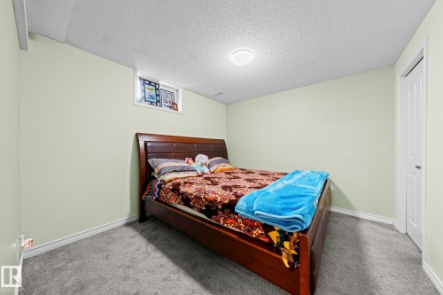 The room features light-colored walls and grey carpeting - 5418 17A Avenue, Edmonton, AB - Indoor Photo Showing Bedroom