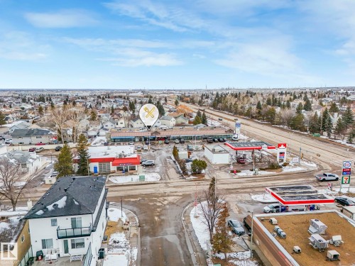 Aerial perspective of the property, showcasing its location within a commercial and residential area - 4105 41 Avenue, Edmonton, AB - Outdoor With View