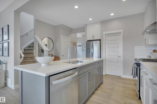 7490 Creighton Place, Edmonton, AB - Indoor Photo Showing Kitchen With Stainless Steel Kitchen With Double Sink With Upgraded Kitchen