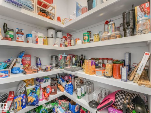 The property features a spacious pantry with extensive built-in shelving, providing ample storage solutions - 95 1010 Rabbit Hill Road, Edmonton, AB - Indoor With Storage