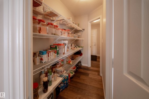 The property features a pantry with wire shelving, offering extensive storage space - 2132 52 St, Edmonton, AB - Indoor
