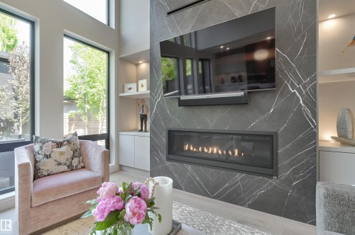13508 Ravine Drive, Edmonton, AB - Indoor Photo Showing Living Room With Fireplace